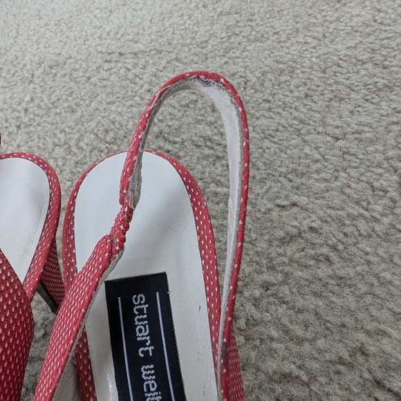 Rare Vintage Stuart Weitzman Slingback Heel Red Polka Dot Leather Sz 8 - Picture 4 of 15